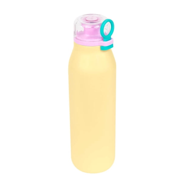 Termo metálico con diseño bicolor moderno, doble pared y asa de silicón amarillo 7.4 x 25