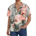thumbnail image 7 of Lsque Tropical With Flamingos print Men's Cuban Collar Short Sleeve Shirt Summer Beachwear Casual Button Down Fashionable Vacation Leisure Shirt-Large, 7 of 7