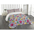 thumbnail image 3 of Ambesonne Nautical Quilted Bedspread Set 3 Pcs, 3D Stars Wavy Stripes, Queen Size, Multicolor, 3 of 5