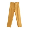 thumbnail image 2 of VERUGU High Waisted Dress Pants for Women Straight Leg Solid Vertical Shape Work Slack Suit Pants Casual Loose Haren Pants for Office Business Classic Cozy Trousers with Pockets Yellow M, 2 of 4