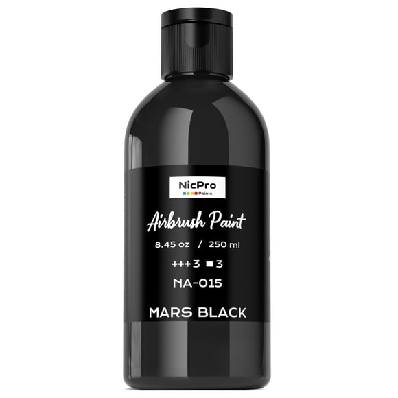 Pintura acrílica a base de agua Nicpro para aerógrafo, color negro opaco, 250 ml