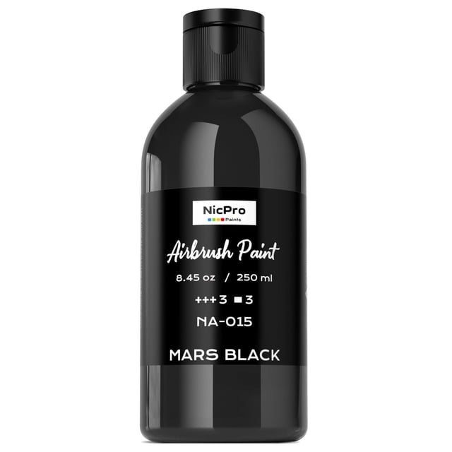 Pintura acrílica a base de agua Nicpro para aerógrafo, color negro opaco, 250 ml