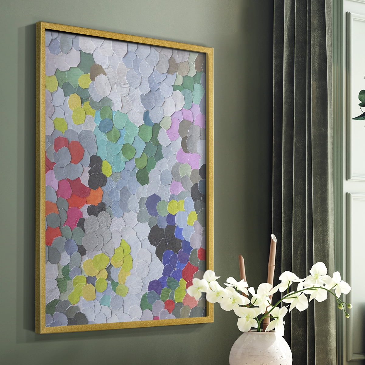 Buckingham Gardens Framed Print in Gold Solid Wood Framed Print No Nail Hanging