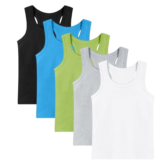 Lutiedan 5 Pack Girls Tank Tops Racerback Sleeveless Crew Neck Undershirts Girl Summer Athletic Dance Gym Tops Size 1-13