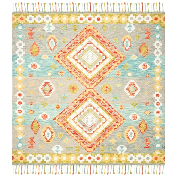 SAFAVIEH Aspen Linnette Geometric Wool Area Rug, Grey/Red, 7' x 7' Square