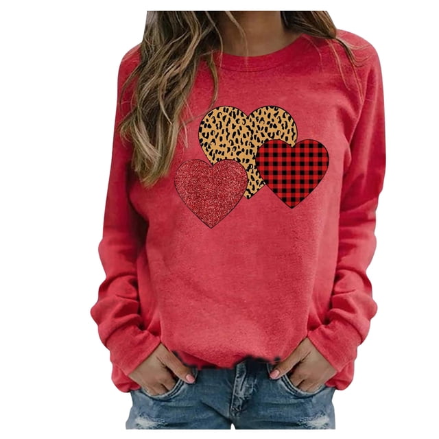 RKSTN Chandail en Molleton pour Femmes Manches Longues Décontracté Imprimé Saint-Valentin Blouse Hauts Chandail Col Rond Coupe Ample Chandail en Molleton