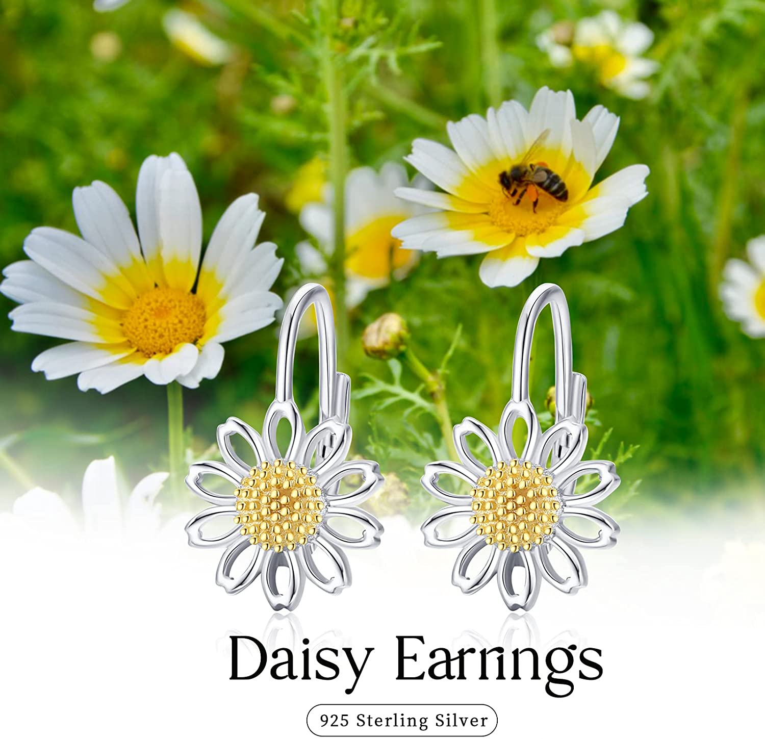 Coachuhhar Daisy Earrings S925 Sterling Silver Sunflower Leverback Earrings Daisy Jewelry Gifts for Women