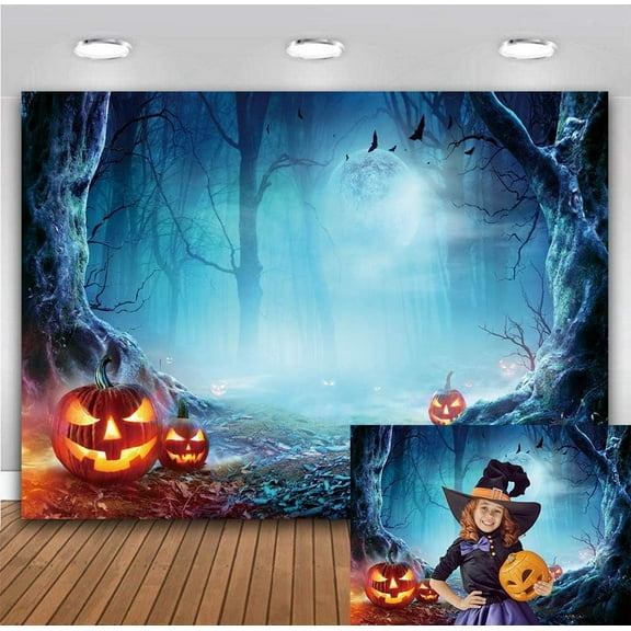 7x5FT Halloween Backdrop Halloween Photo Backdrop Halloween Decoration Horror Halloween Party Photography Backdrop Night Moon Pumpkin Forest Horror Background Halloween Backdrops for Photography