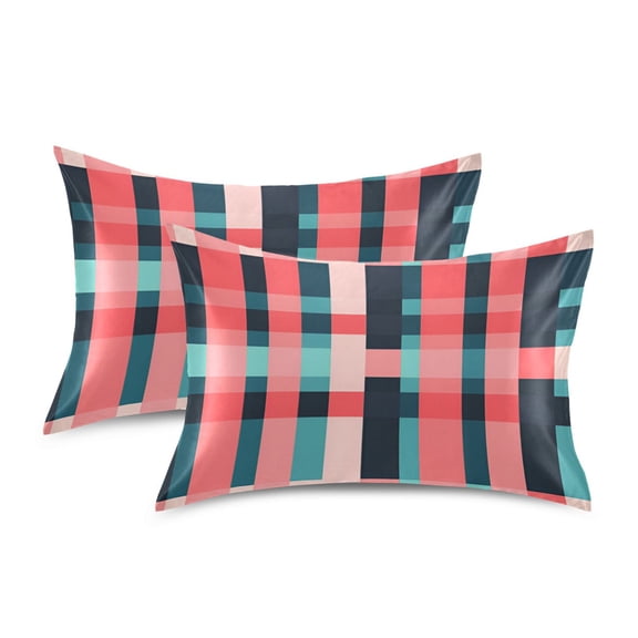 Yayeee Pillowcase Standard Size Set of 2 Satin Wrinkle Resistant Pillow Case, Red Teal Stripes