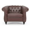 thumbnail image 3 of Single Sofa Chair,Modern PU Leather Button Tufted Upholstered Armchair with Rolled Arms,Chesterfield Accent Club Armchair with Solid Wood Legs for Living Room Bedroom Office, Dark Brown, 3 of 7