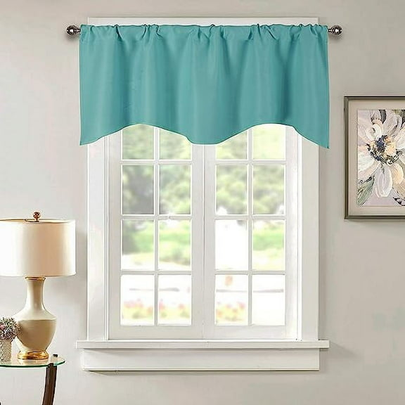 Zhuge Solid Blackout Curtain Valance for Kitchen/Bedroom Rod Pocket Scalloped Valance Short Curtain Panels (52"x18",Lake Blue)