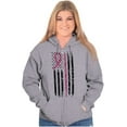 thumbnail image 4 of Breast Cancer Pink Line American Flag Womens Plus Size Graphic Zipper Hoodie Brisco Brands 2X, 4 of 5