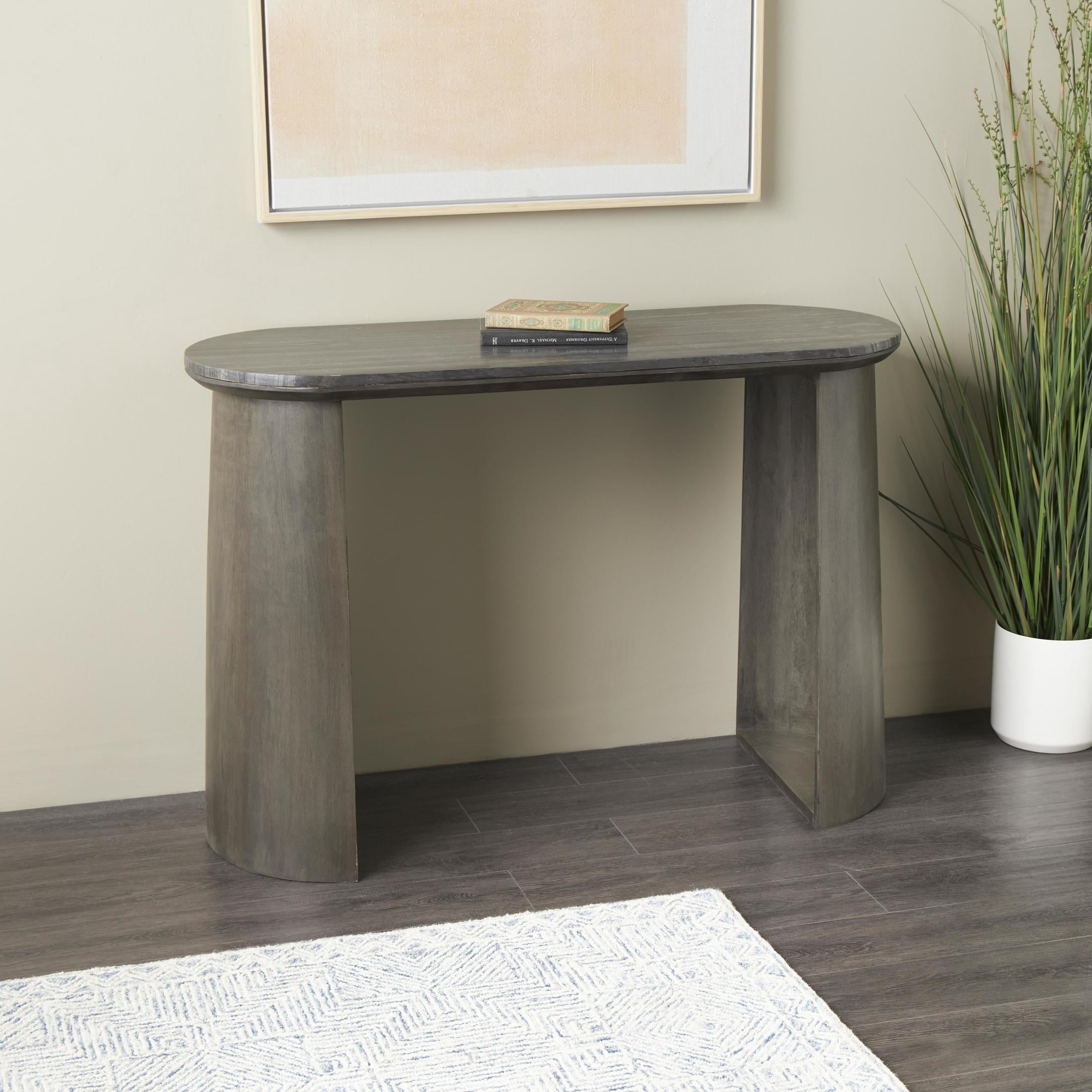 DecMode 48" x 33" Dark Gray Mango Wood Oval Console Table with Curved Flared Legs, 1-Piece