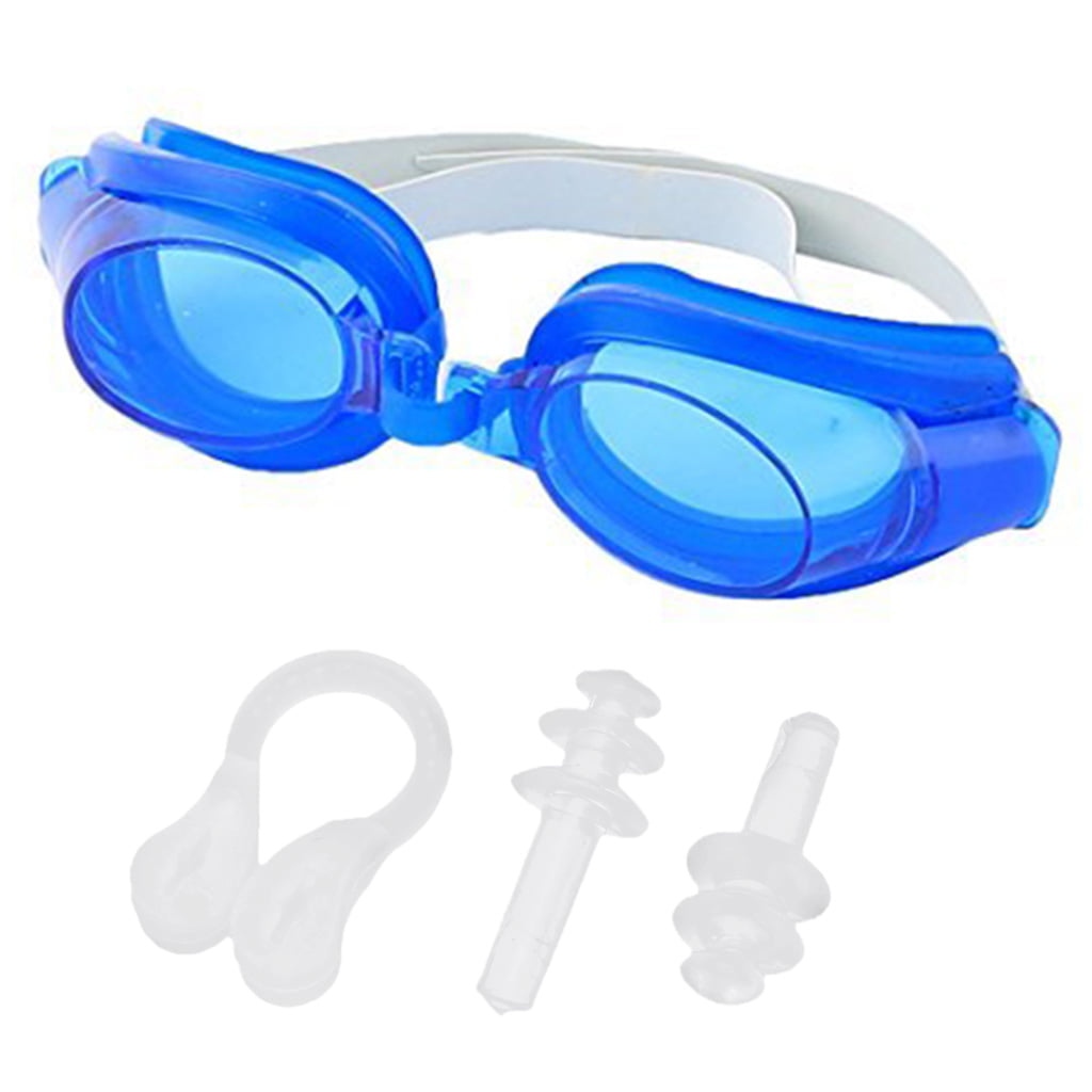 Adjustable Sports Swimming Adult Goggles Anti Fog UV Lens Ear Plugs & Nose Clips 