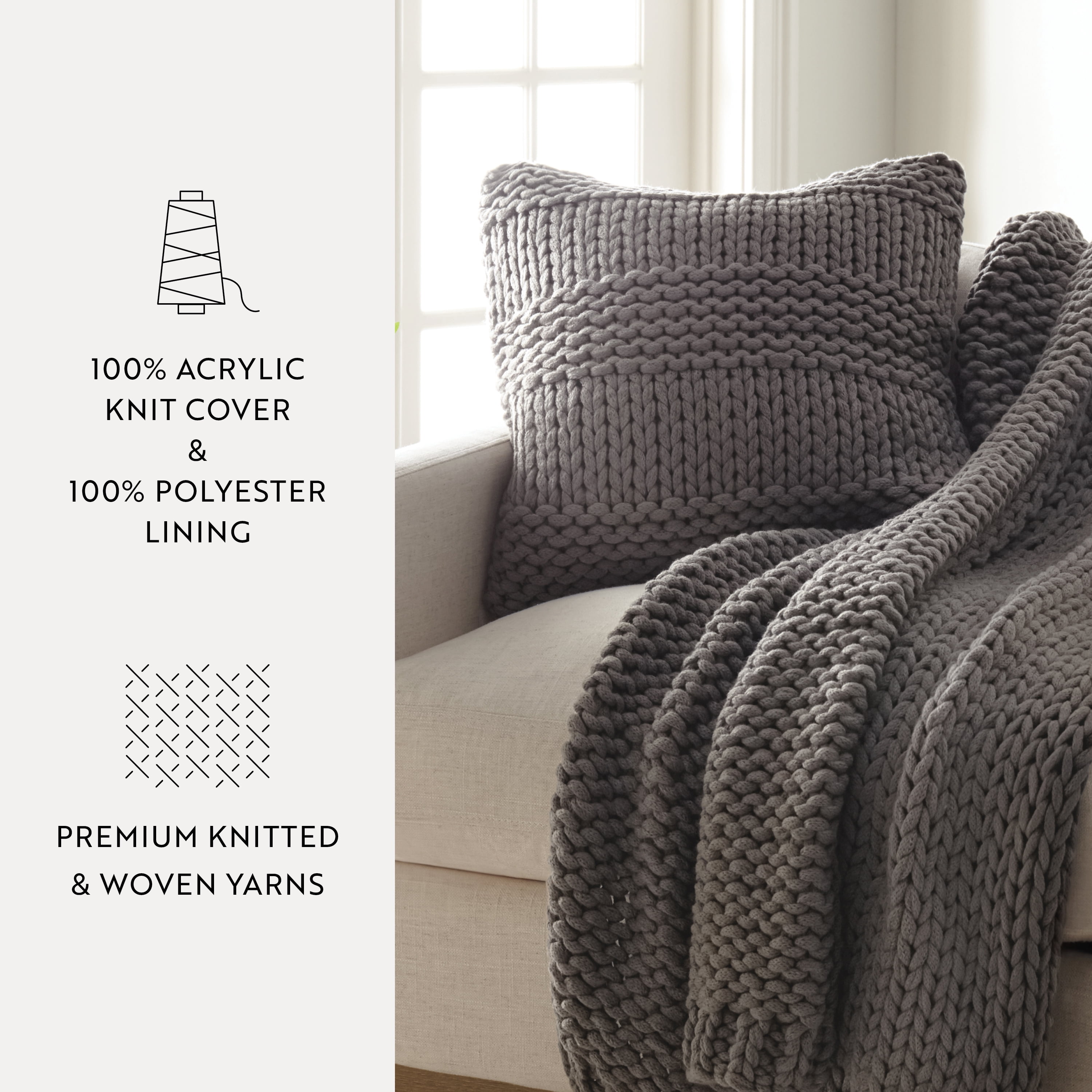 Noble Linens Decor Throw Pillow in Cozy Chunky Knit Fabric