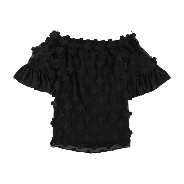 Alfani Blusa de punto con hombros descubiertos para mujer, negro, 4