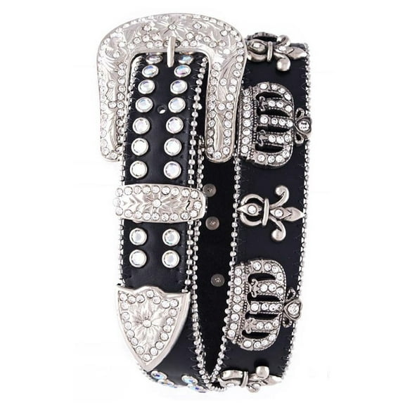 Nomad Creek Women's Crown Fleur De Lis Rhinestone Studded Leather Belt