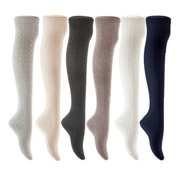 Lian LifeStyle Women's 6 Pair Adorable Comfortable Soft Thigh High Over Knee High Cotton Socks Size 6-9 L1024 Light Grey,Cream,Black,Dark Grey,White,Navy