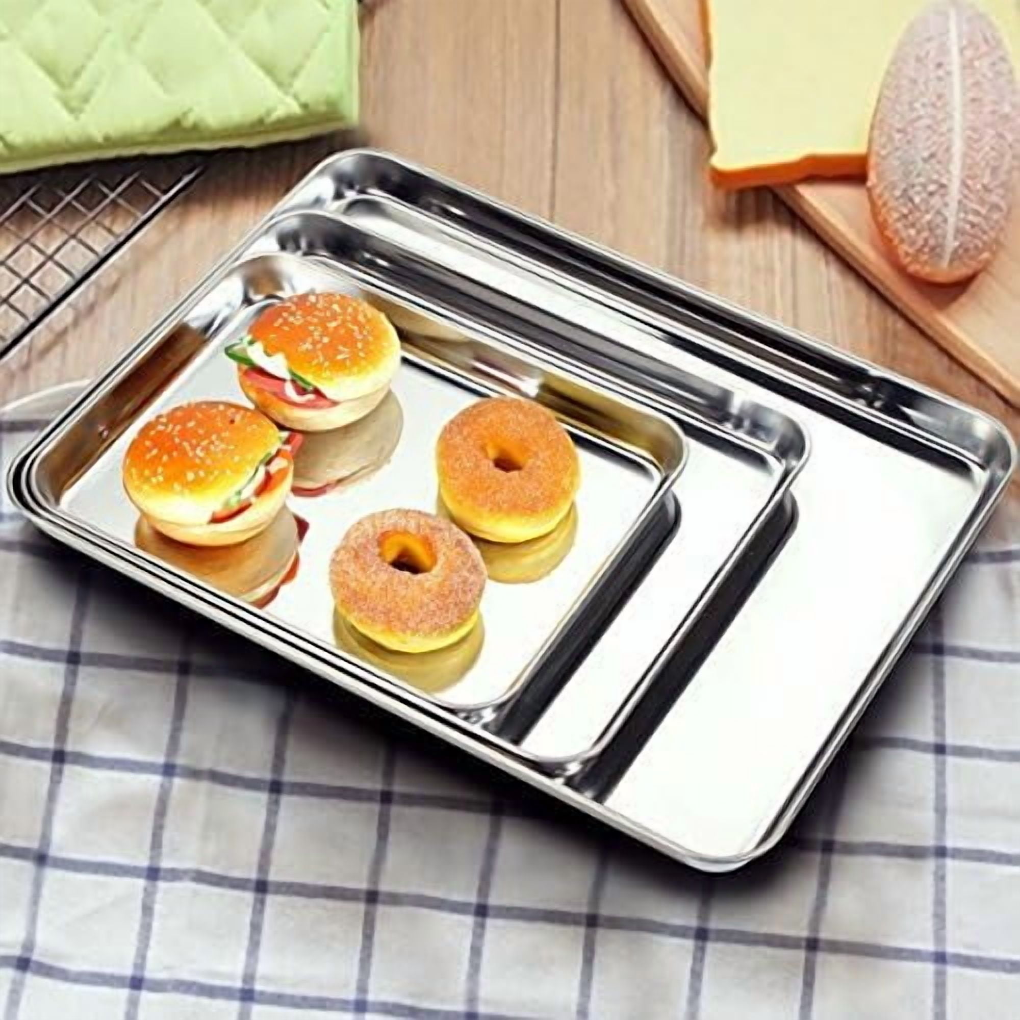 Cookie Sheet Baking Sheet Set of 3,  Commercial Grade Stainless Steel Baking Pan, Professional Bakeware Oven Tray, Healthy & Non-toxic, Rust Free & Mirror Finish, Easy Clean & Dishwasher Safe