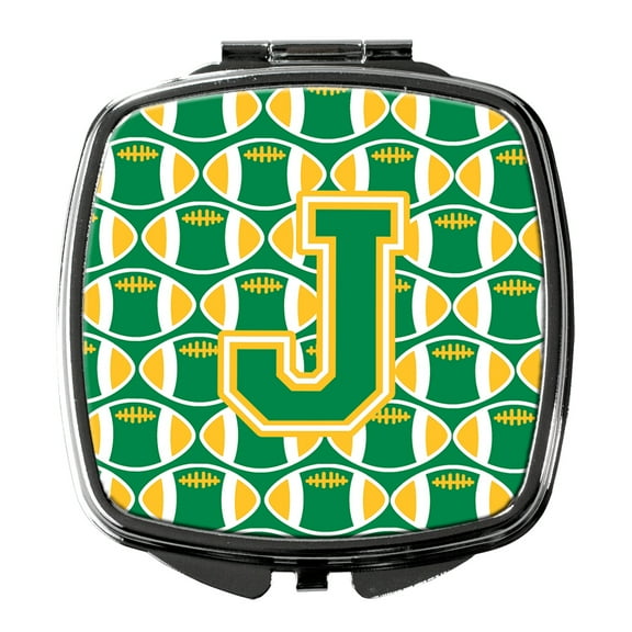 Letter J Football Green and Gold Compact Mirror CJ1069-JSCM