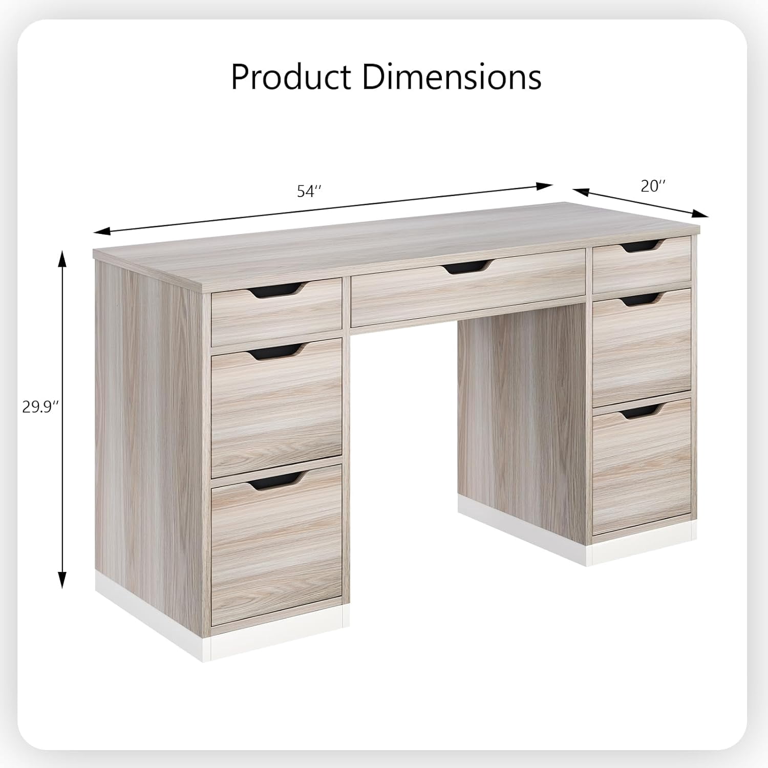 DreamCurship 54" Executive Desk with Storage, Computer Desk with 7 Drawers, Wood Home Office Desk with File Drawers, White and Gray