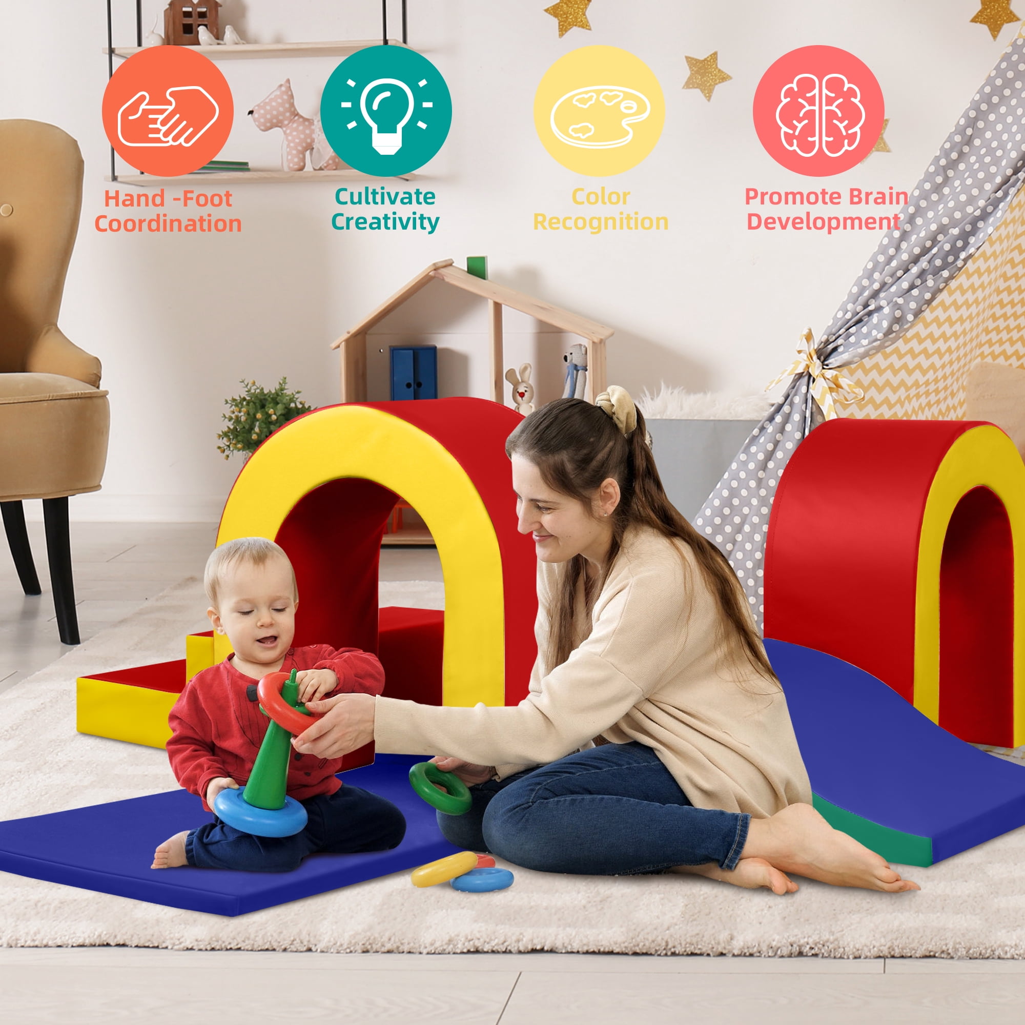 LINLUX 10PCS Toddler Climbing Foam Block, Soft Foam Building Blocks for Kids, Baby Climbing Toys