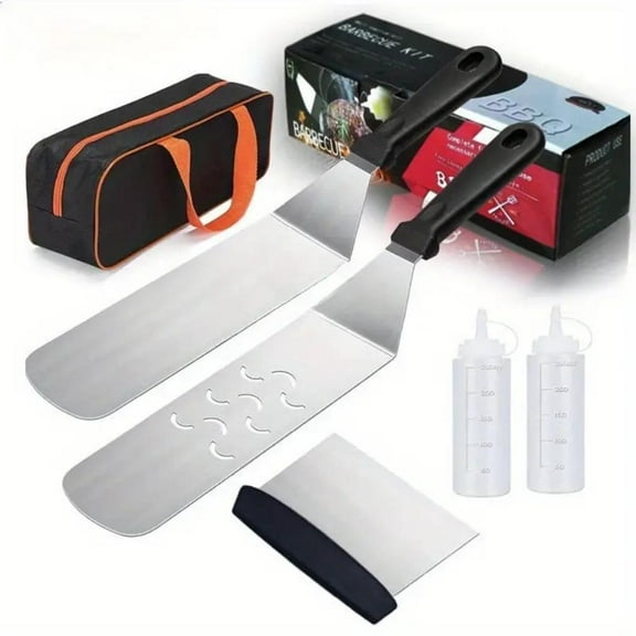 6-Piece Flat Top Griddle Accessories Kit for Blackstone and Camp Chef – Stainless Steel Tools with Carry Bag, Cleaning Brush, and Leak-Free Bottles
