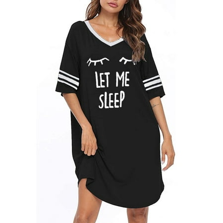 

Remikst Women’s Sleep Shirts Short Sleeve Cotton Sleep Wear Novelty Night Shirts V Neck Oversized Nightgowns Pajamas Cute Printed Nightdress