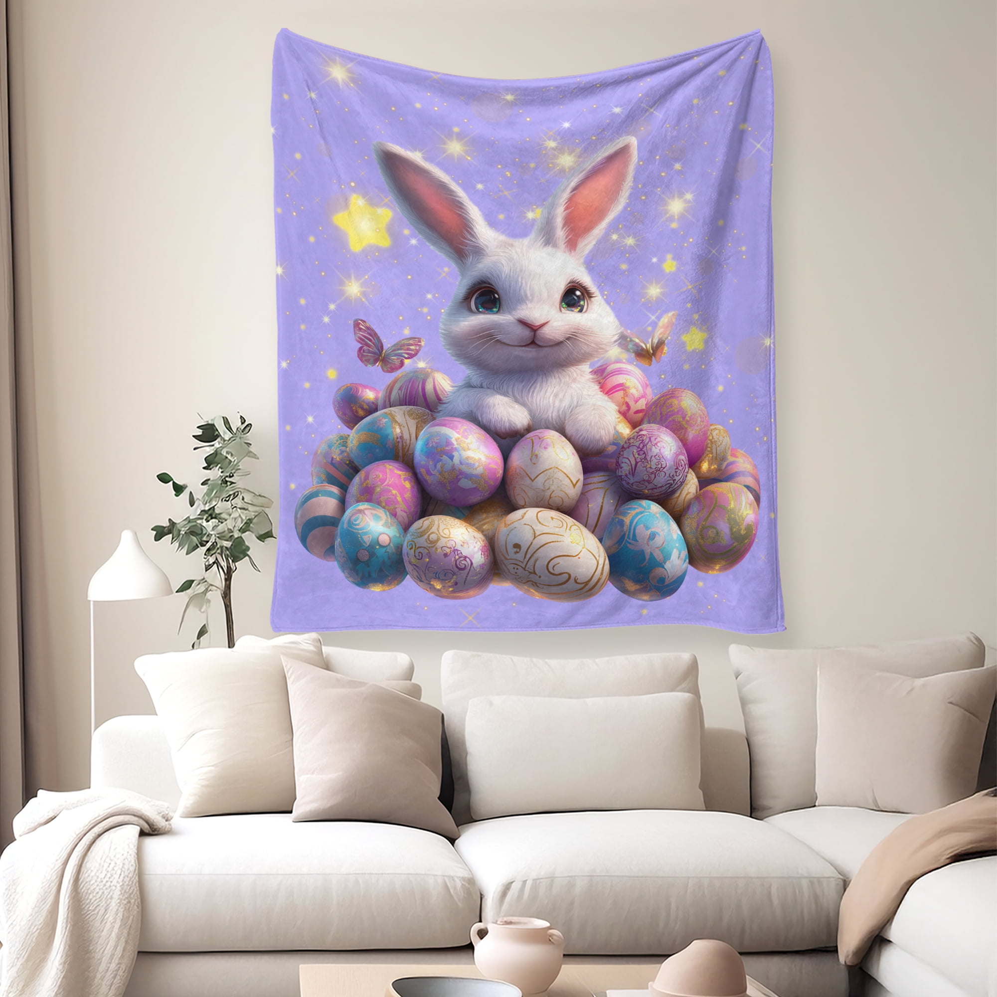 Easter Throw Blanket, Warm Fleece Flannel Bed Blanket, Lightweight Easter Blanket for Sofa Bed Couch 60"x80"