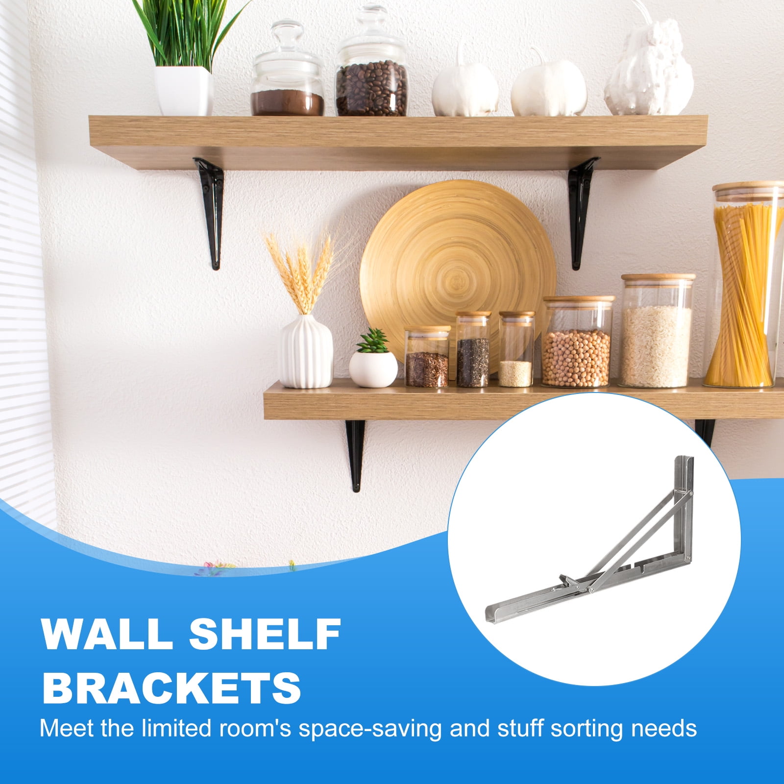 Uxcell Folding Wall Shelf Brackets 15", Heavy Duty Stainless Steel Collapsible Wall Mounted Shelf Bracket Max Load 220lb 2 Pcs