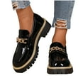 thumbnail image 4 of Wowcloth Women's Fashion Casual Mid Heel Leather Shoes – Round Toe with Metal Chain Decor Low-Cut Platform Design British Style Classic Solid Color Footwear, 4 of 8