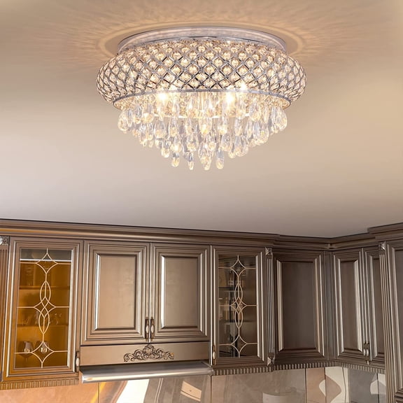 Maxax 5 Lights Modern Ceiling Light, K9 Crystal Semi Flush Mount Chandelier Light Fixture, Chrome