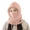 thumbnail image 3 of qolati Ski Mask Fleece Balaclava Winter Hood Mask for Women and Men Windproof Warm Fuzzy Drawstring Face Cover Hat Pink Free Size, 3 of 7