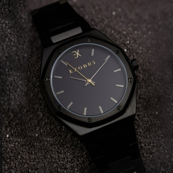 Exodus Watch Co. Montre pour Homme EON de Luxe Minimaliste 40 mm en Acier Inoxydable avec Bracelet Intégré, Noir