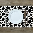 thumbnail image 3 of Linen Cow Print Placemats Black and White Cowhide Table Mats Barnyard Birthday Party Decorations and Supplies for Home Kitchen Table-12×18'''', 3 of 3