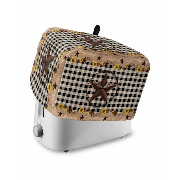 Fsddascl Farmhouse Vintage Toaster Cover 4 Slice, Large Kitchen Appliance Covers, Western Country Star Brown Plaid Toaster Oven Cover with Loop, Bread Machine Cover Polyester Dust Cover Protection