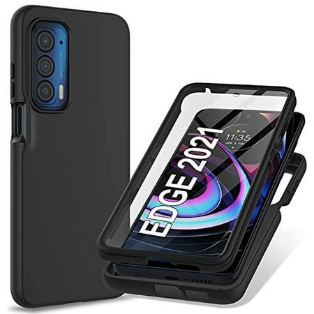 for Motorola Edge 2021 | Edge 5G UW Cover Case: Built in Screen Protector Full Body Protection Hard Front Bumper & Soft Silicone Back Cover Slim Rugged Shockproof Protective Phone Case (Black)
