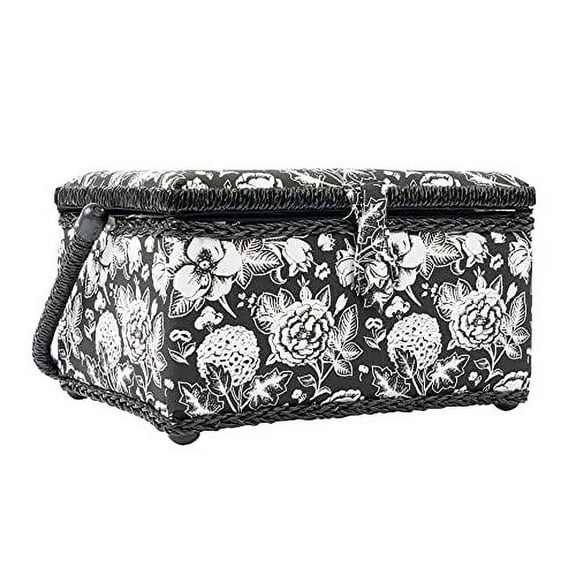 SINGER Sewing Basket with Notions Storage, Black and White Floral Print
