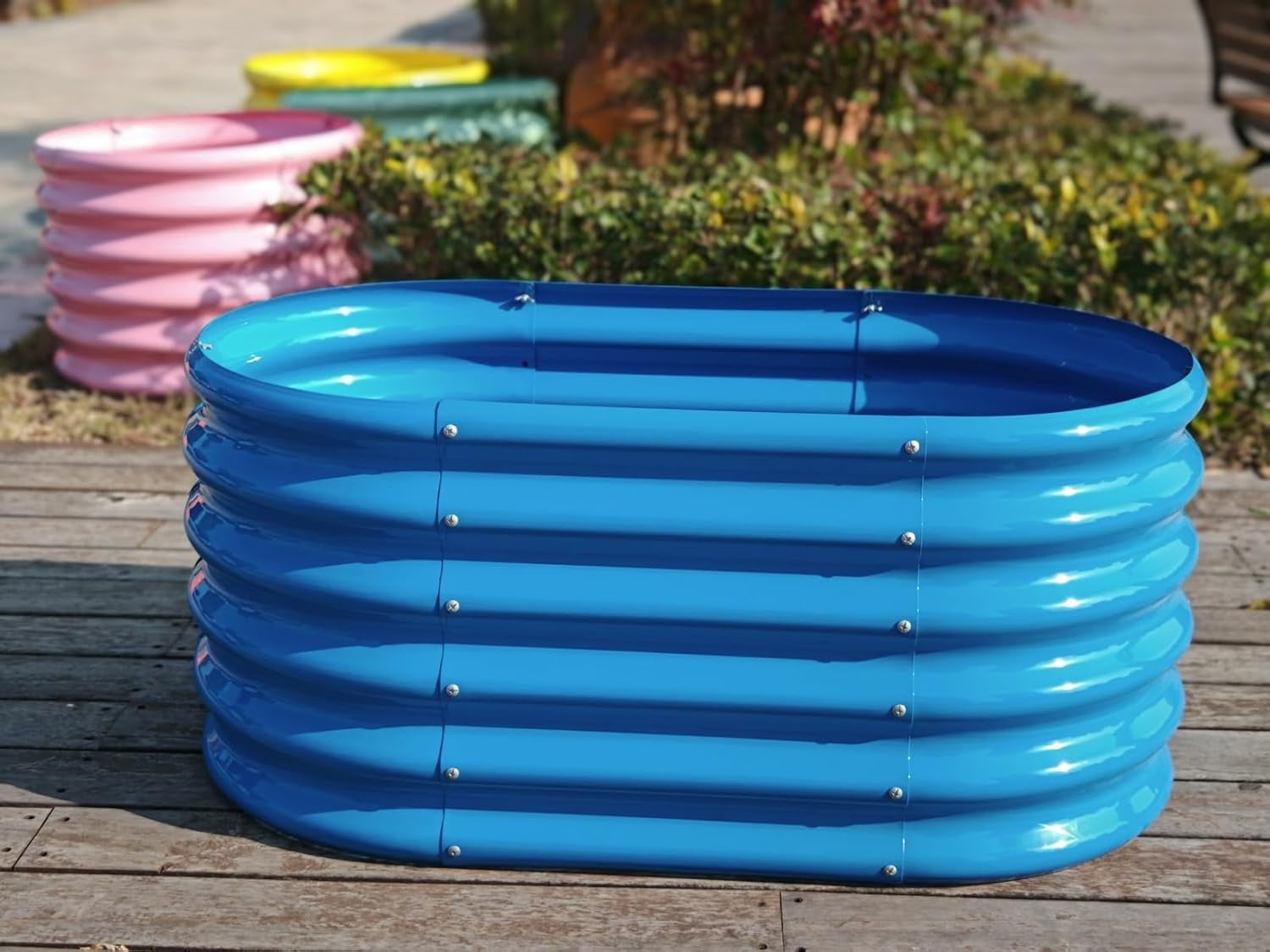Kids Raised Garden Beds Outdoor (3-Pack)-40x24x18in Oval Round Galvanized Metal Planter Box for Planting Vegetables, Flowers, Fruits, Eco-Safe & Easy Setup, Sky Blue