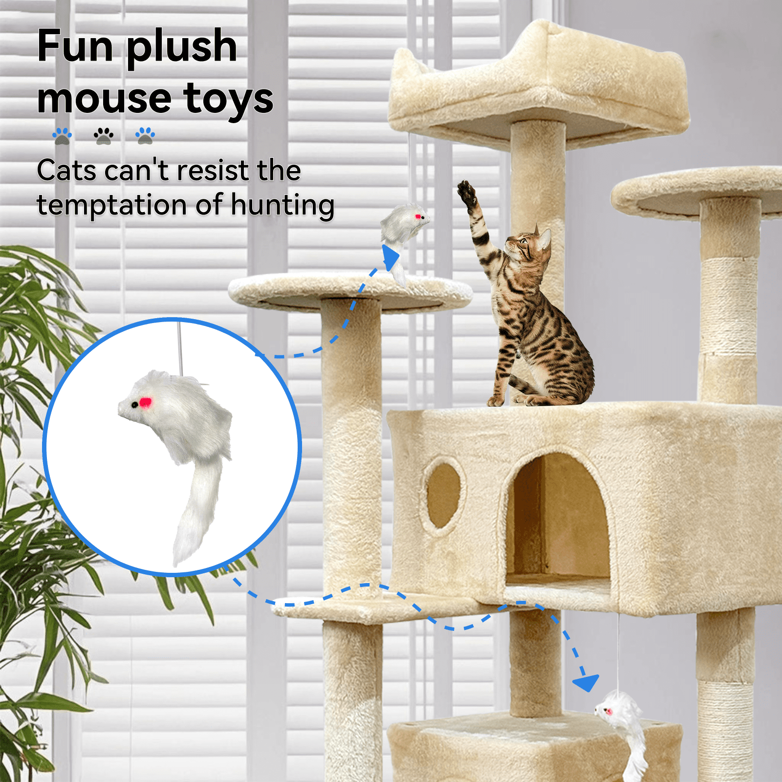 Baohe Indoor Cat Tower 60.6-Inch Modern Cat Tree with Widened Perch, Ideal for Big Cats & Kittens. Multi-Level Design with Scratching Posts, Tunnel, Basket & Cave Condo