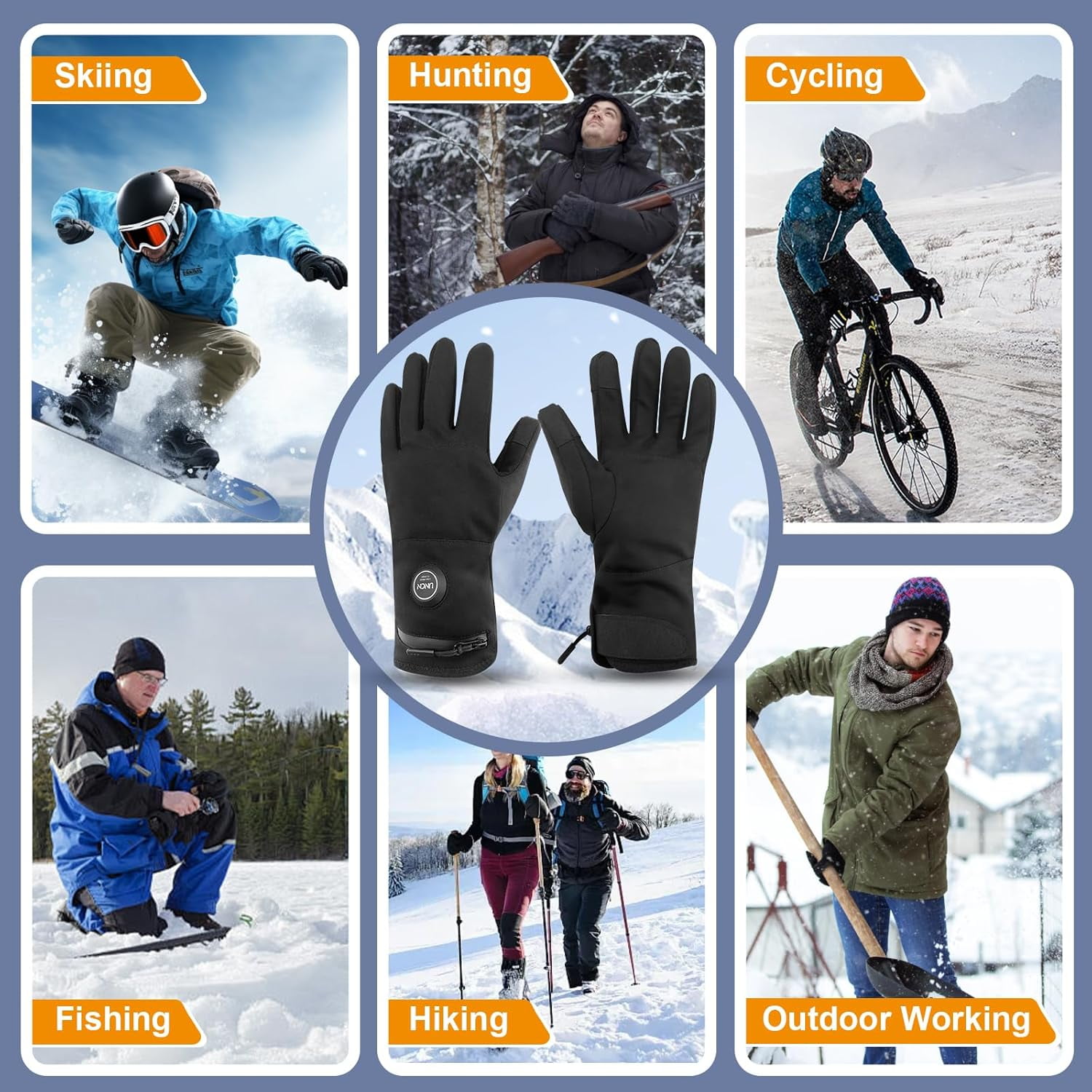 Uncn Men Women Rechargeable Heated Gloves - 3 Heating Zones USB Charging Full Finger Gloves, Cotton Blend Sporty Ski Gloves Winter Warmth,M