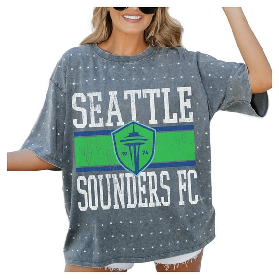 Women's-Gameday Couture  Gray Seattle Sounders FC Oversized Mini Rhinestone Classic T-Shirt