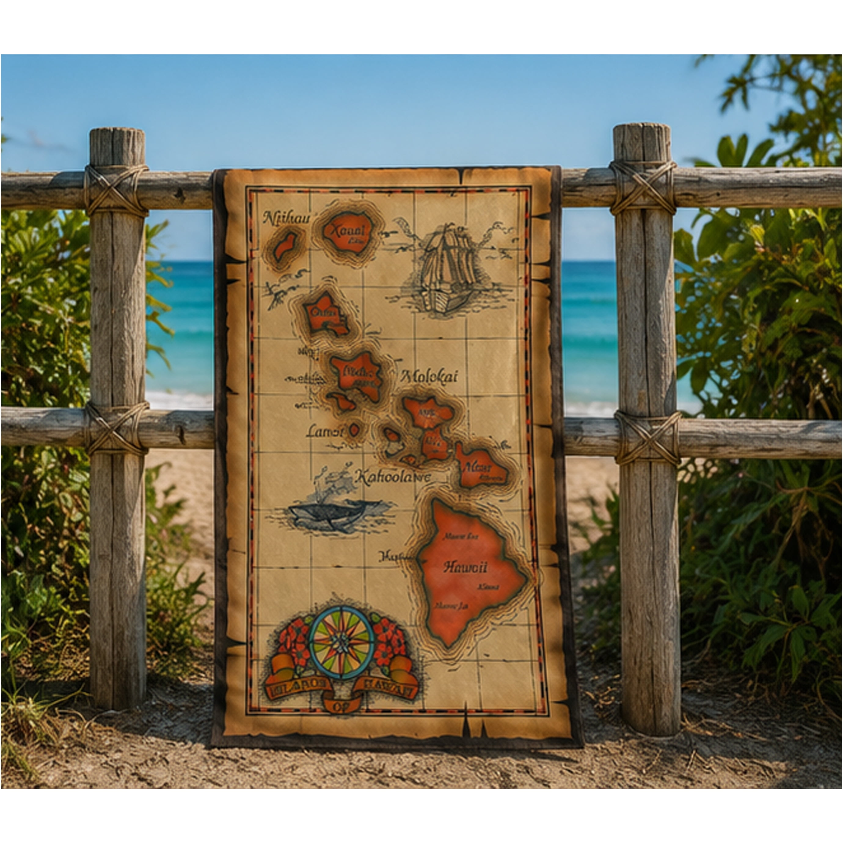 HI Extra Large Souvenir Beach Towel with Map Design