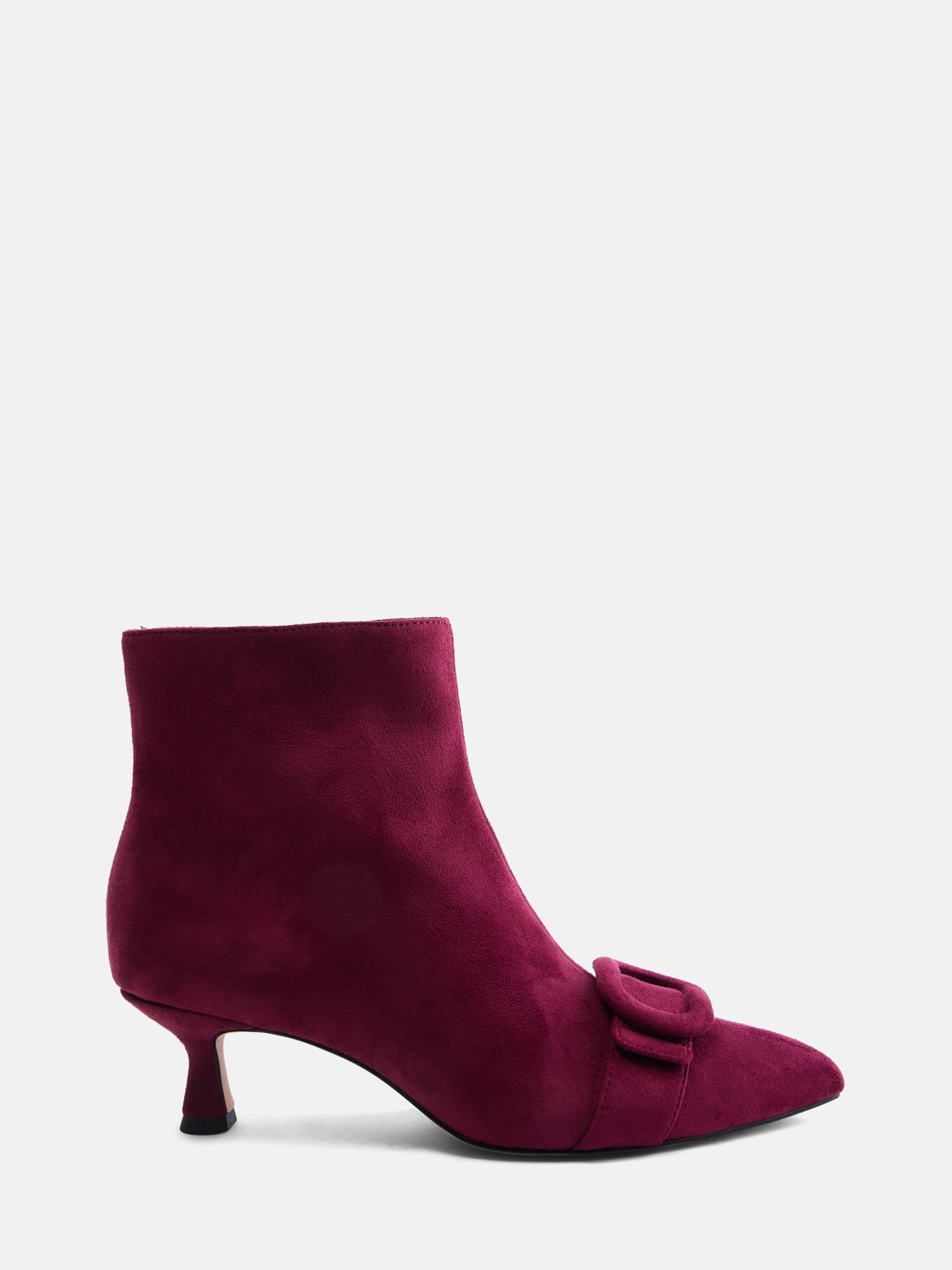 Free Assembly Women's Faux Suede Buckle Booties with Kitten Heel