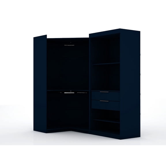 Mulberry Open 2 Sectional Modern Corner Wardrobe Closet with 2 Drawers- Set of 2 in Tatiana Midnight Blue