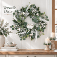 thumbnail image 6 of 24 Inch Winter Wreath for Front Door, Artificial Christmas Wreath with 2 White Owls, Frosted Eucalyptus, Pinecones and White Berries, 6 of 9
