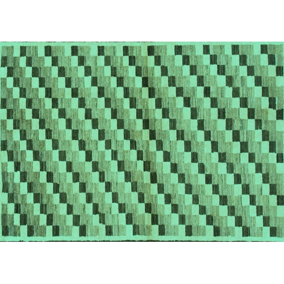 Ahgly Company Machine Washable Indoor Rectangle Checkered Turquoise Blue Modern Area Rugs, 5' x 8'