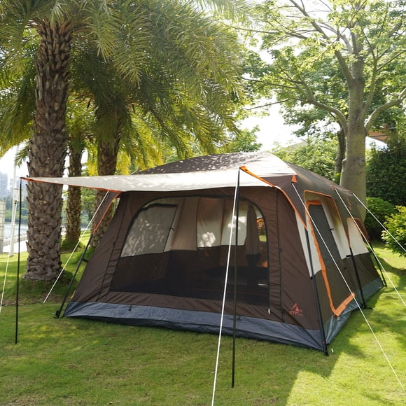 KTT Tienda de campaña extra grande para 10-12 personas (B), tiendas de campaña familiares, 2 habitaciones, 3 puertas y 3 ventanas con malla, pared recta, impermeable, doble capa, tienda grande para ex