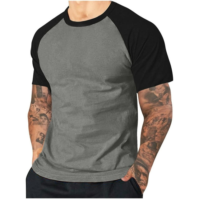 Chemises pour Hommes en Solde! T-Shirts Décontractés Ajustés Manches Courtes Raglan Col Rond Baseball Color Block Mode