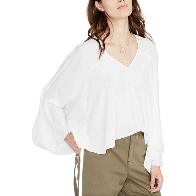 Rachel Roy Blusa de punto drapeado para mujer, blanca, pequeña